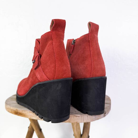 Eileen Fisher Tinker Leather Suede Wedge Ankle Boots Rust Brick Red sz 9.5 NEW - Picture 6 of 10